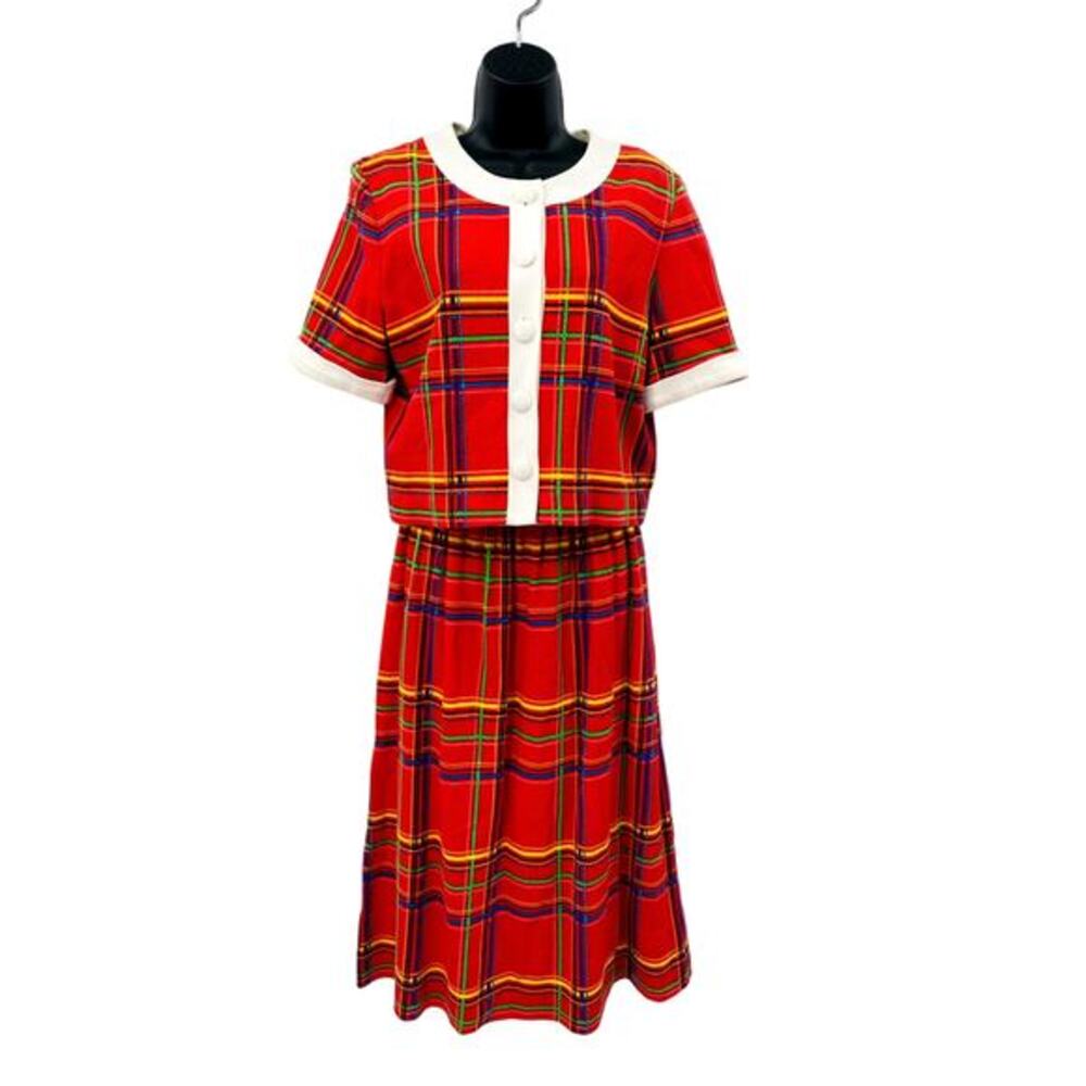 Vintage Dennis Goldsmith S red plaid skirt & top set